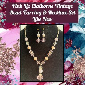 Liz Claiborne Pink Vintage Bead Earrings & Necklace Set